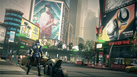 mixed bag feature - A city scene in Astral Chain with adverts and skyscrapers