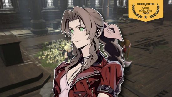 Mobile games of the year - Aerith from Final Fantasy VII against a blurred background of a church