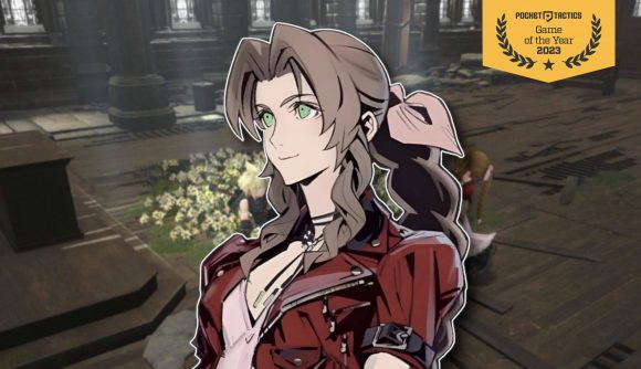 Mobile games of the year - Aerith from Final Fantasy VII against a blurred background of a church