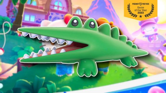Mobile games of the year - Big Challenges the crocodile against a background with Hello Kitty