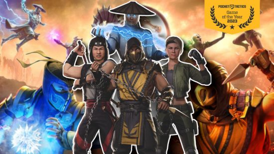 Mobile games of the year - four Mortal Kombat: Onslaught characters against a blurred orange background
