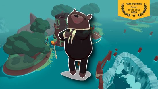 Mobile games of the year - a bear in a suit against a watery background