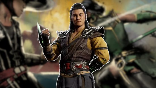 Mortal Kombat Onslaught Shang Tsung: Shang Tsung's model from MK1 pasted on a blurred piece of art depicting Jade's story from Onslaught
