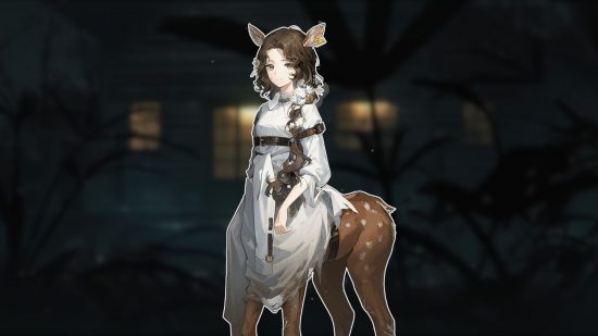 Screenshot of the centaur character Jessica on a spooky house background for Reverse 1999 1.2 update event news