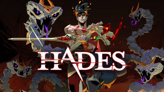 Top down games: Key art of the game Hades featuring Zagreus and the basilisk