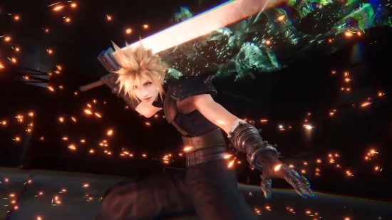 Screenshot of Cloud powering up a special move in Final Fantasy VII: Ever Crisis for Pocket Tactics year in review 2023 article