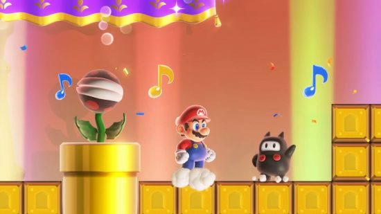 Screenshot of Mario in a musical level of Mario Wonder for Pocket Tactics year in review 2023 article