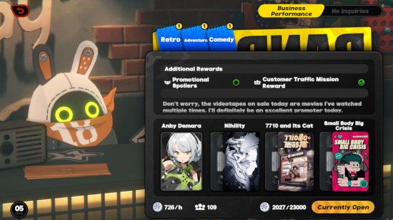 Zenless Zone Zero preview - a screenshot of the Random Play video store management screen