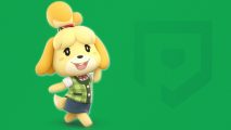 Animal Crossing Isabelle on a green Pocket Tactics background