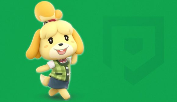 Animal Crossing Isabelle on a green Pocket Tactics background