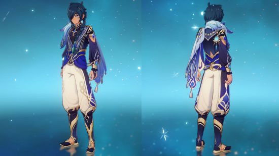 Genshin Impact skin Kaeya - front and back looks of Kaeya's pirate outfit