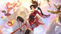 Honor of Kings release date: a female character wearing red floating in the sky