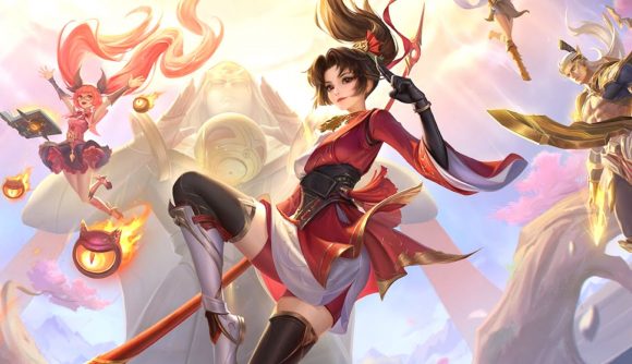 Honor of Kings release date: a female character wearing red floating in the sky