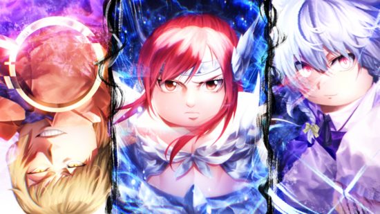 Anime World Tower Defense tier list key art depicting three characters