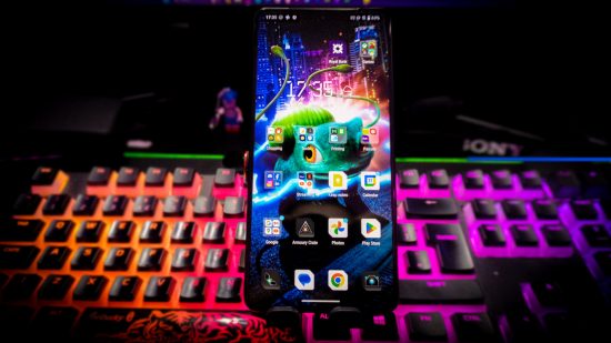 A home screen with a Bulbasaur background on the ASUS ROG Phone 8 Pro Edition for a review of the phone