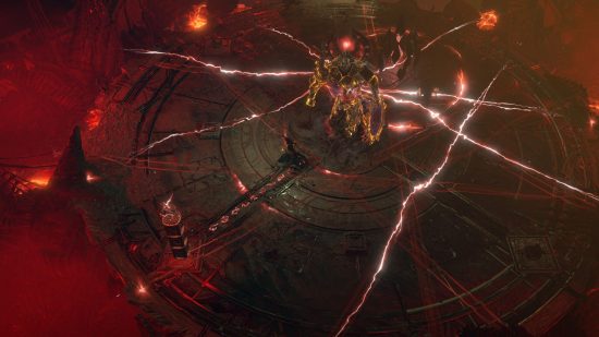 best Steam Deck games - Diablo IV: a demonic creature with lighting coming off it standing on a stone floor