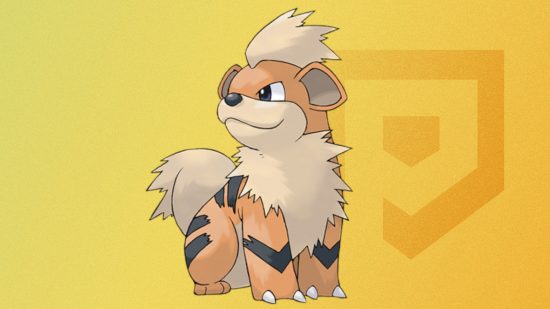 Custom image of the official art for Growlithe on a yellow background for best dog Pokemon guide