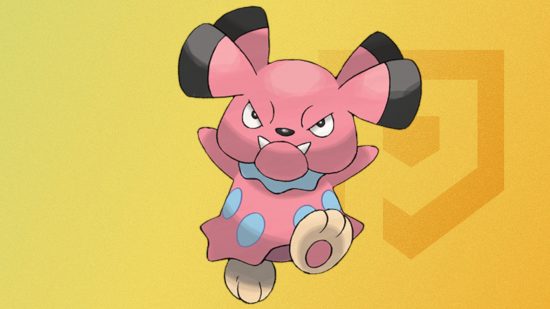 Custom image of the official art for Snubbull on a yellow background for best dog Pokemon guide