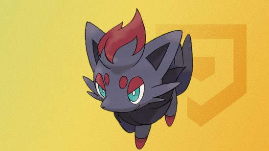 Custom image of the official art for Zorua on a yellow background for best dog Pokemon guide