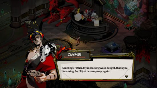 best indie games - A screenshot of text in Hades, showing Zagreus speaking