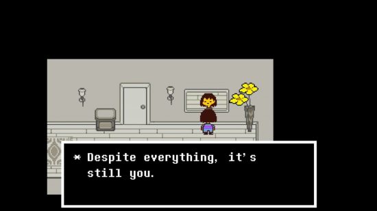 best indie games - A screenshot from Undertale showing Frisk looking in a mirror