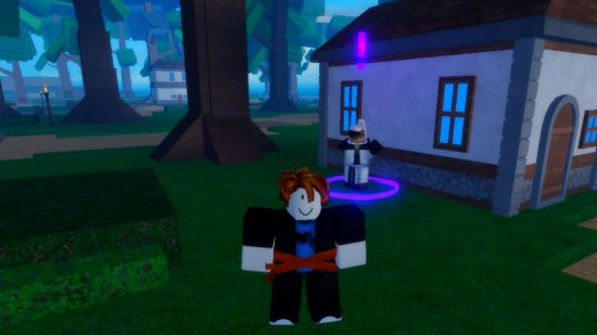 Screenshot of a player in Grimoires Era by a house for best Roblox games guide