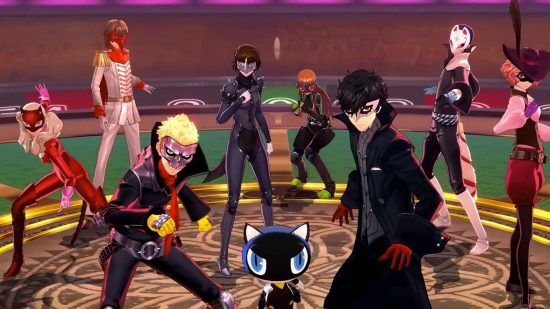 Screenshot of the Phantom Thieves from Persona 5 Royal gathered for best Switch RPGs list