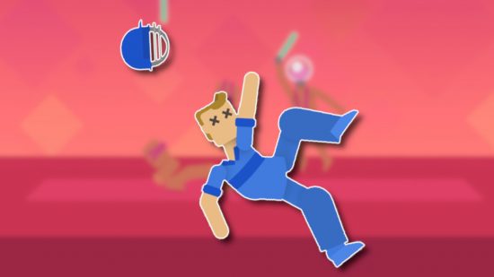 Cricket games: A cartoon cricketer from Cricket Through the Ages outlined in white and pasted on a blurred game screenshot