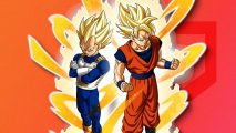Artwork of Vegeta and Goku for the Dragon Ball Battle Hour against a red background