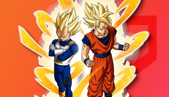 Artwork of Vegeta and Goku for the Dragon Ball Battle Hour against a red background