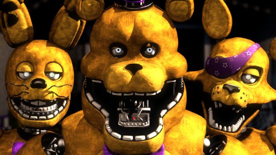 FNAF fan games: A thumbnail from A Golden Past featuring Golden Freddy, Bonnie, and Foxy