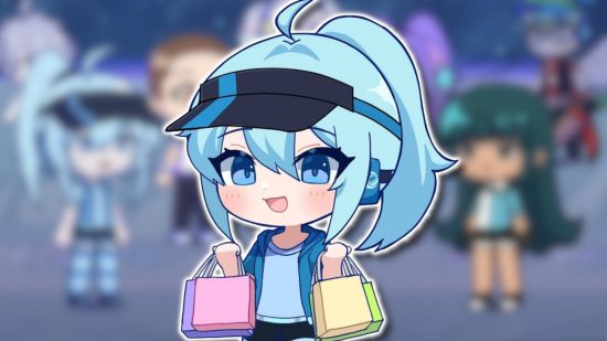 Gacha Life 2 download: Charlotte from Gacha Life 2 outlined in white and pasted on a blurred game screenshot