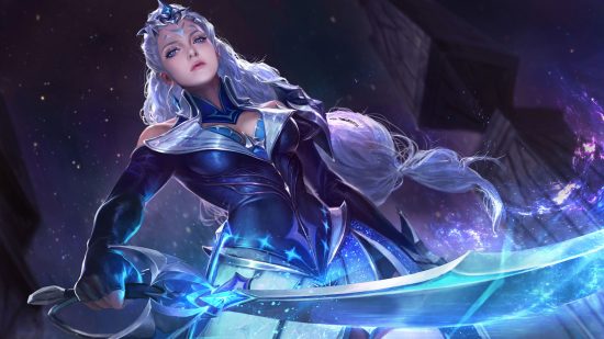 Honor of Kings characters: Luna's character art showing her wielding a glowing sword
