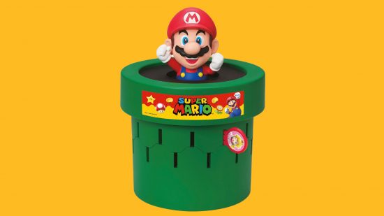 Custom image of Pop Up Mario on a yellow background for best Mario figures list