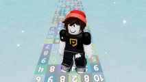 Math Block Race codes - a player character standing in the waiting room above the numbers path