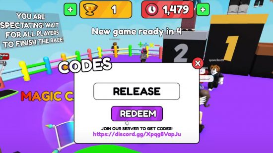 Redeem Roblox Math Block Race codes screen