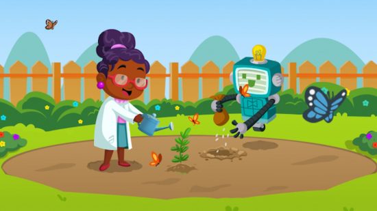 Official art for the Monopoly Go gardening partners event showing a lady watering flowers