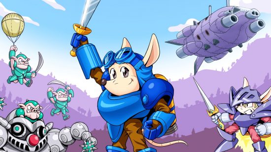 Rocket Knight and Felix the Cat remasters: key art for Rocket Knight showing the opossum with his sword raised