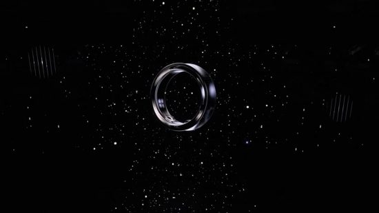 The Samsung Galaxy Ring floating past stars in the sky