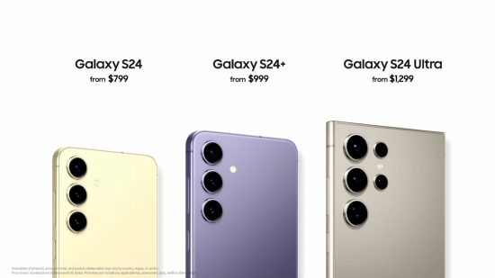Image courtesy of Samsung of the different prices of Samsung Galaxy S24 devices following the Samsung Galaxy Unpacked 2024 presentation