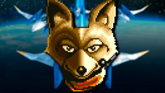 Star Fox face in front of Star Fox planes
