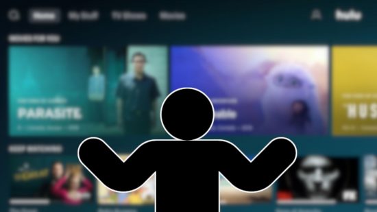 Custom image for What is Hulu? guide with someone shrugging over a background of the Hulu menu