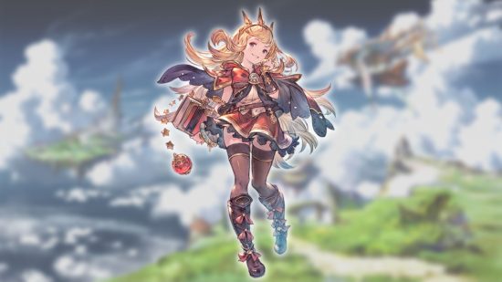 Granblue Fantasy Relink characters - Cagliostro on a cloudy landscape background