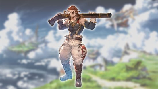 Granblue Fantasy Relink characters - Eugen on a cloudy landscape background