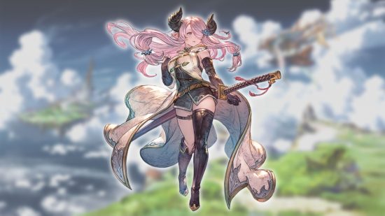 Granblue Fantasy Relink characters - Narmaya on a cloudy landscape background
