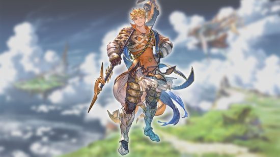 Granblue Fantasy Relink characters - Vane on a cloudy landscape background
