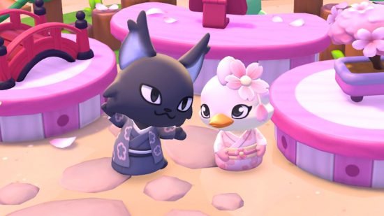 Two characters wearing new clothing coming to the Hello Kitty Island Adventure update