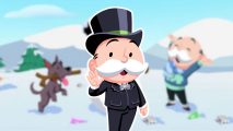 Monopoly Go Arctic Adventures - the monopoly man wearing a suit and a top hat