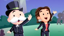 Monopoly Go President's Trail: two characters waving at a crowd off scren
