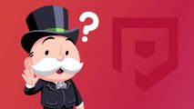Monopoly Go wiki - the Monopoly Man on a red background with a question mark next to him